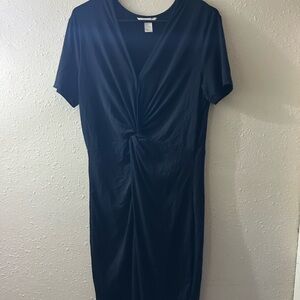 H&M Classic Black Midi Dress with Knot Detail